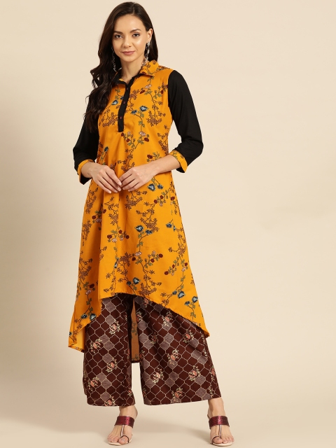 

RANGMAYEE Women Mustard Yellow & Black Printed A-Line Kurta