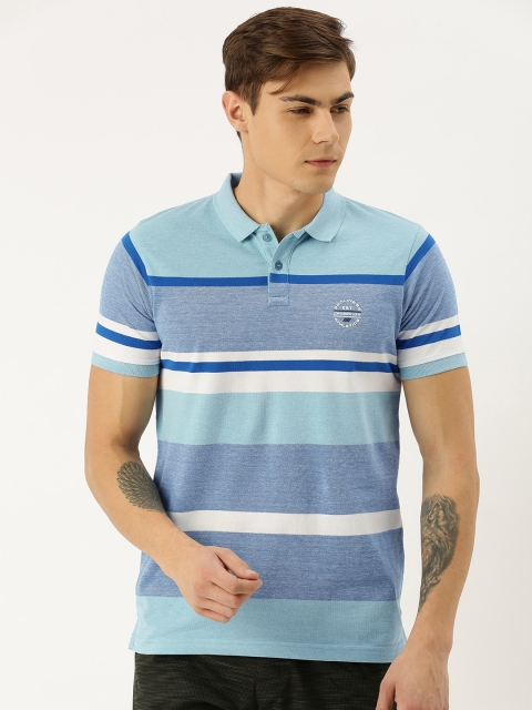 

Proline Active Men Blue White Striped Polo Collar Pure Cotton T-shirt