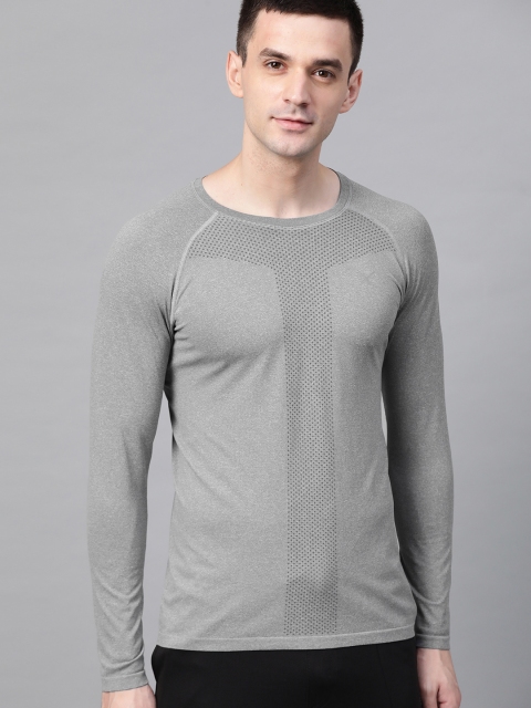 

Hrx By Hrithik Roshan Men Grey Melange Solid Rapid Dry Seamless Yoga T-shirt