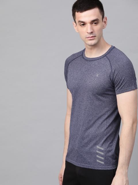 

Hrx By Hrithik Roshan Men Navy Melange Solid Rapid-Dry Seamless Yoga Tshirt, Navy blue