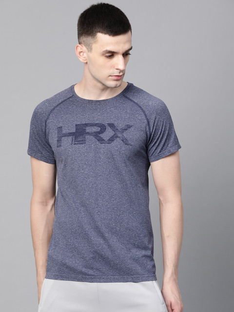 

Hrx By Hrithik Roshan Men Navy Melange Solid Rapid-Dry Seamless Yoga Tshirt, Blue