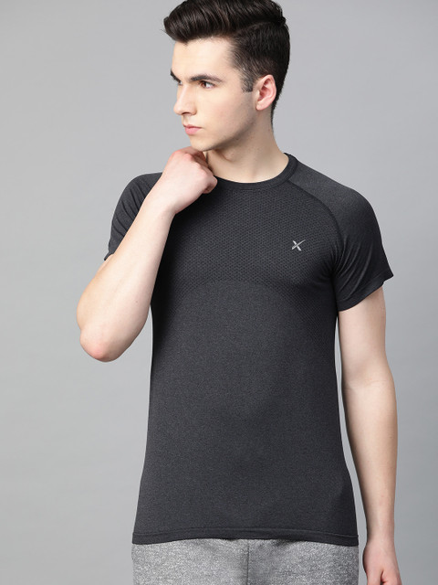 

Hrx By Hrithik Roshan Men Anthra Melange Solid Rapid-Dry Seamless Yoga T-shirt, Black