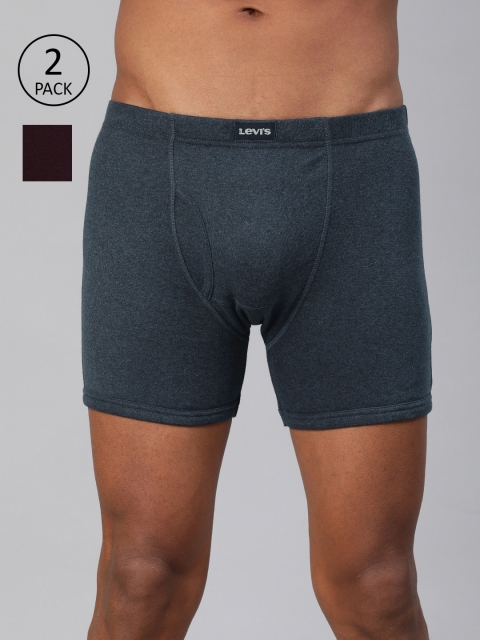

Levis Men Pack of 2 Navy Blue & Maroon Solid Boxer Briefs #010-BOXER BRIEF-NVY MEL/WINE-P2