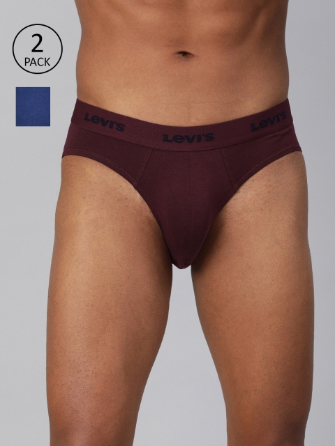 

Levis Men Pack of 2 Maroon & Navy Blue Solid Cotton Briefs #009-BRIEF-CABRNT/SODLT BLU-P2