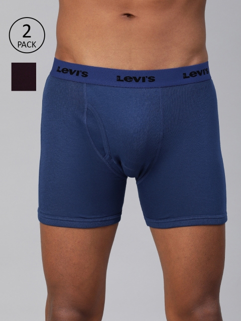 

Levis Men Pack of 2 Solid Boxer-Style Briefs #001-BOXER BRIEF-WINE/SODLT BLU-P2, Blue