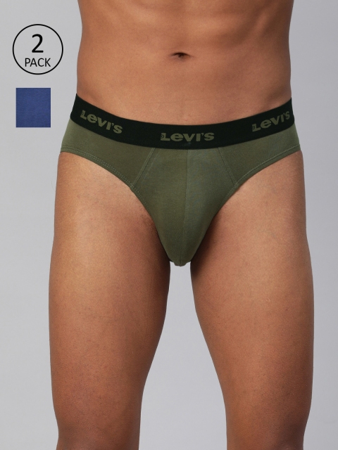

Levis Men Pack of Two Olive Green & Blue Solid Briefs #009-BRIEF-OLV NIGHT/SODLT BLU-P2