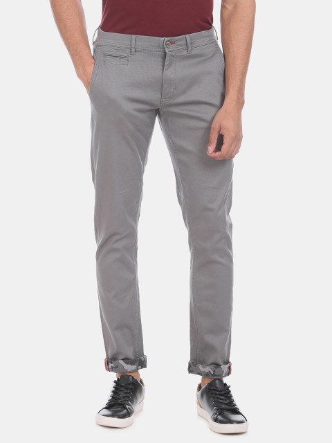 

Flying Machine Men Grey Slim Fit Solid Regular Trousers