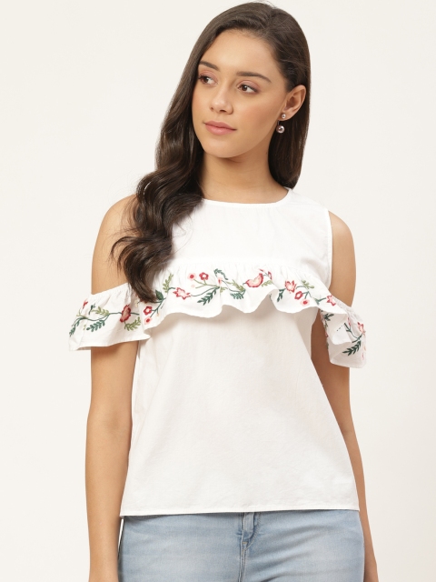 

Vaak Women White Solid Cold-Shoulder Top