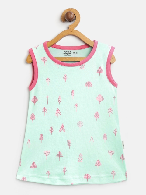 

Mumble Jumble Girls Mint Green & Pink Printed Round Neck T-shirt