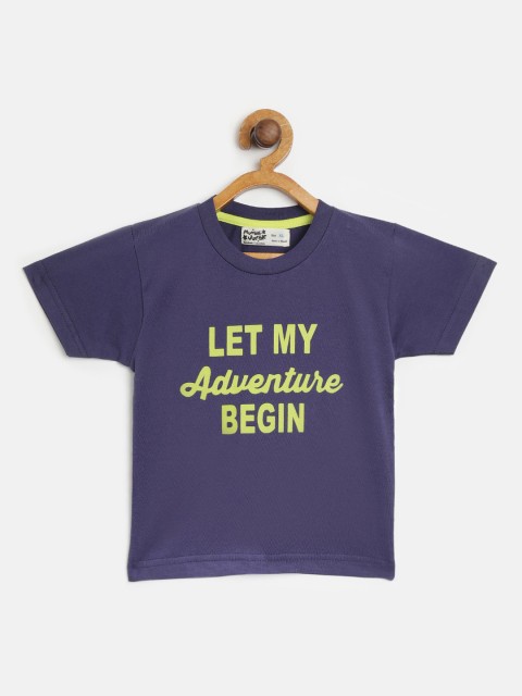 

Mumble Jumble Boys Navy Blue & Lime Green Printed Round Neck T-shirt