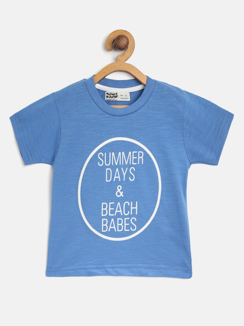 

Mumble Jumble Boys Blue & White Printed Round Neck T-shirt
