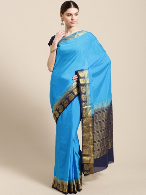 

Mitera Blue Solid Kanjeevaram Saree