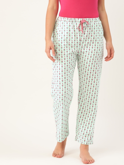 

9teenAGAIN Women Green & Pink Floral Print Lounge Pants