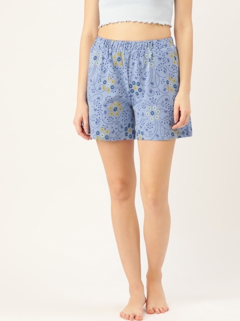 

9teenAGAIN Women Blue & Yellow Floral Print Lounge Shorts