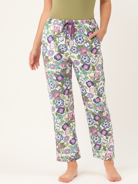 

9teenAGAIN Women Off-White & Blue Floral Print Lounge Pants