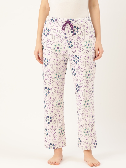 

9teenAGAIN Women White & Purple Printed Lounge Pants