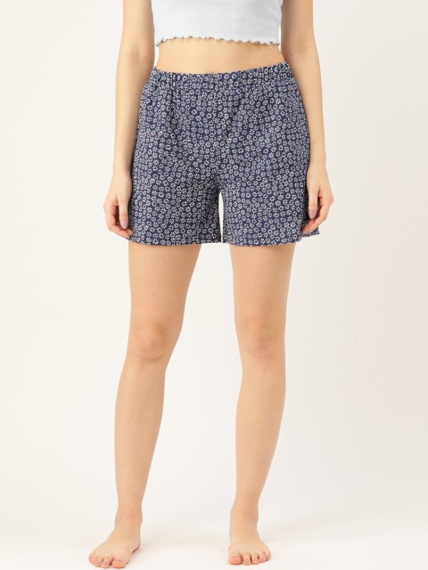 

9teenAGAIN Women Navy Blue & White Printed Lounge Shorts
