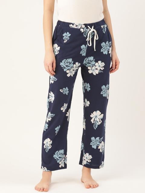 

9teenAGAIN Women Blue & White Floral Print Lounge Pants