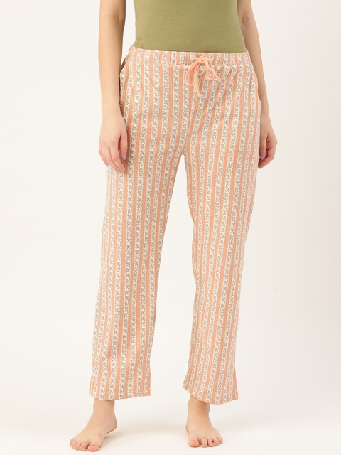 

9teenAGAIN Women Peach-Coloured & Off-White Printed Lounge Pants