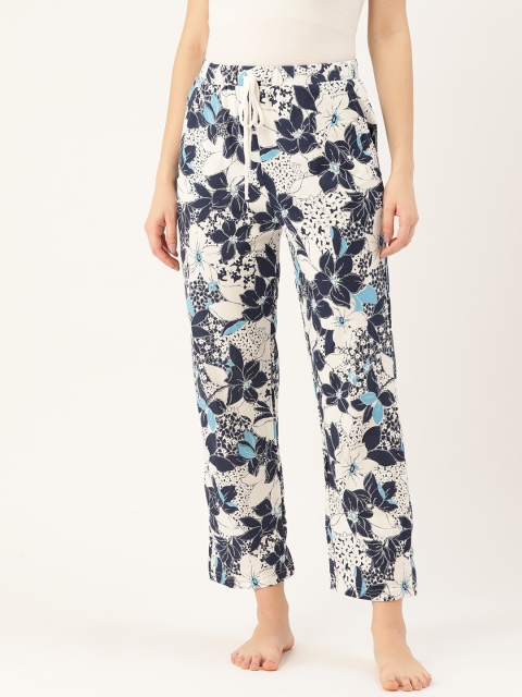 

9teenAGAIN Women White & Blue Printed Lounge Pants