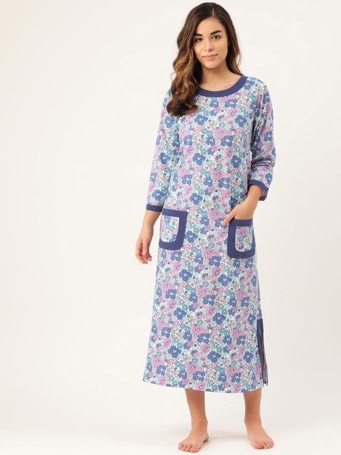 

9teenAGAIN White & Purple Printed Nightdress