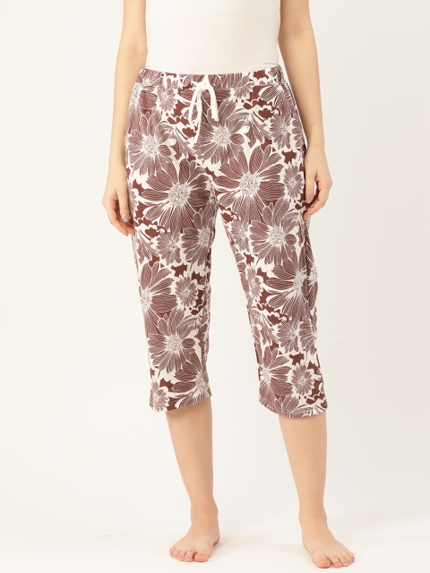 

9teenAGAIN Women Brown & White Floral Print Regular Fit Lounge Capris