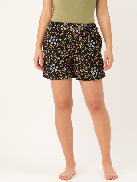 

9teenAGAIN Women Black & Yellow Printed Lounge Shorts