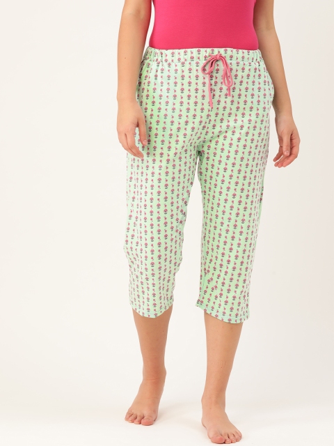 

9teenAGAIN Women Green & Pink Floral Print Regular Fit Lounge Capris