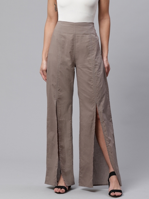 

ATRAENTA Women Taupe Regular Fit Solid Parallel Trousers