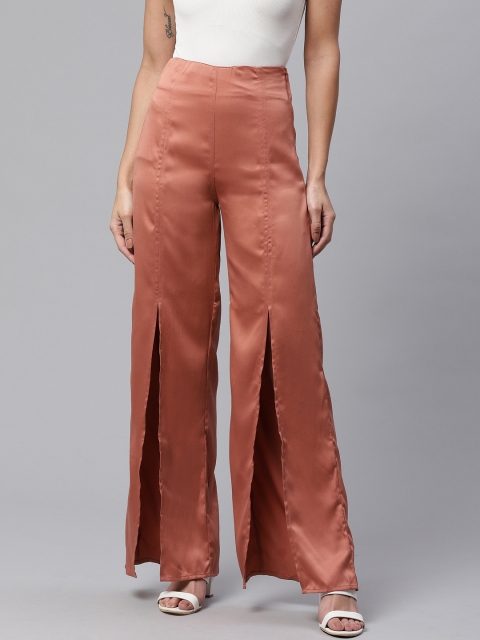 

ATRAENTA Women Peach-Coloured Regular Fit Solid Parallel Trousers