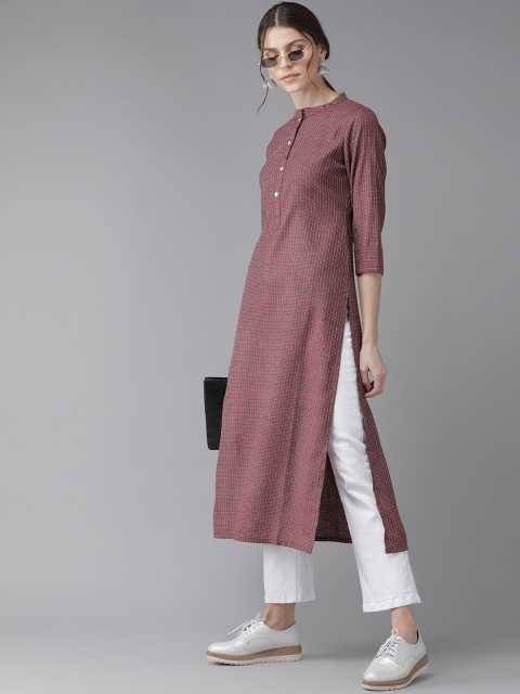 

Libas Women Maroon & White Striped Straight Kurta