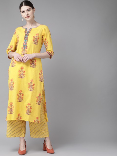 

Libas Women Yellow & Grey Printed Kurta with Palazzos