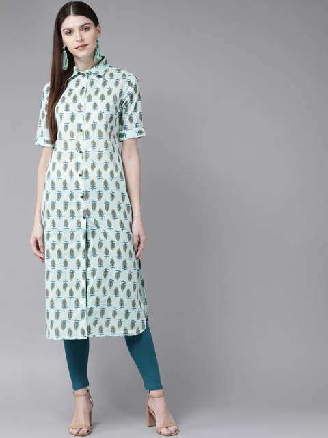 

Libas Women Blue & Green Printed Pathani Kurta