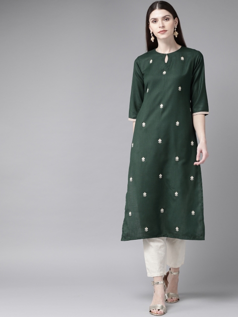 

Libas Women Green & White Embroidered Straight Kurta