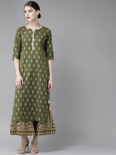 

Libas Women Green & Golden Printed Kurta with Palazzos