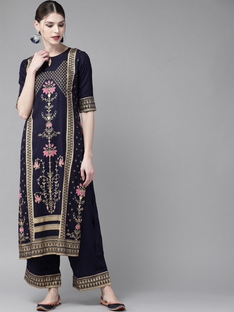 

Libas Women Navy Blue & Golden Printed Kurta with Palazzos