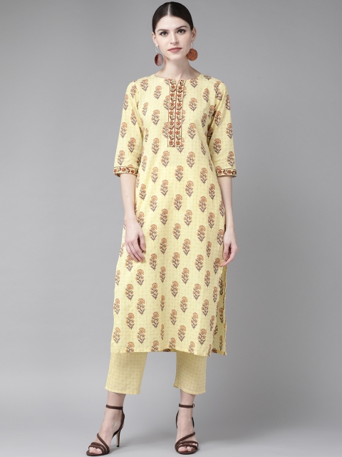 

Libas Women Yellow & Maroon Printed Kurta with Trousers