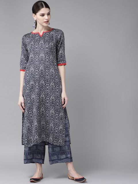 

Libas Women Blue & Grey Printed Kurta with Palazzos