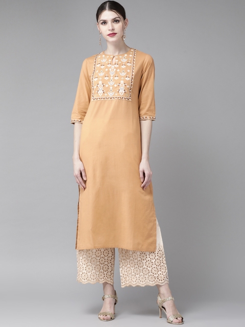 

Libas Women Beige & Off-White Yoke Design Kurta with Palazzos