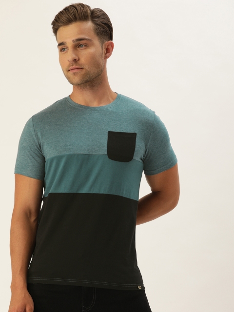 

YWC Men Green & Black Colourblocked Round Neck T-shirt