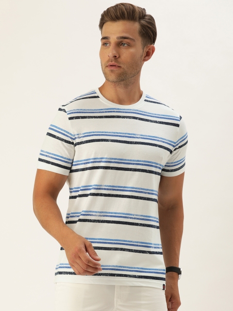 

YWC Men White & Blue Striped Round Neck T-shirt