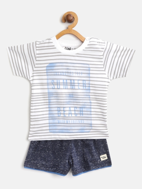 

Mumble Jumble Kids White & Navy Blue Striped T-Shirt with Shorts