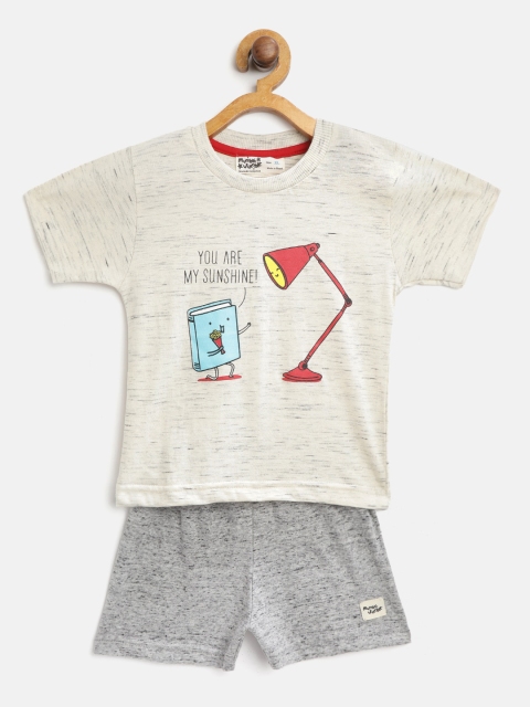 

Mumble Jumble Kids Off-White & Grey Melange Printed T-Shirt with Shorts