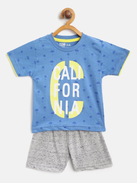 

Mumble Jumble Kids Blue & Grey Melange Printed T-shirt with Shorts