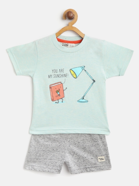 

Mumble Jumble Kids Green & Grey Printed T-Shirt with Shorts