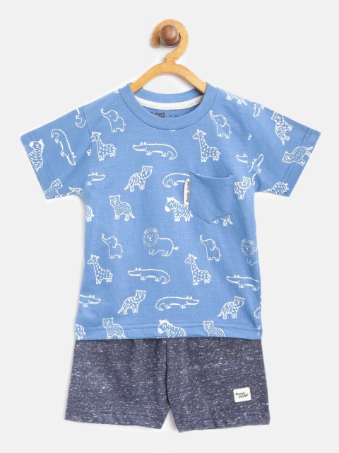 

Mumble Jumble Kids Blue & White Printed T-Shirt with Shorts