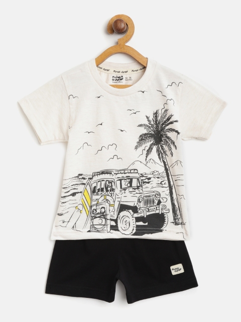 

Mumble Jumble Kids Cream-Coloured & Black Printed T-shirt with Shorts