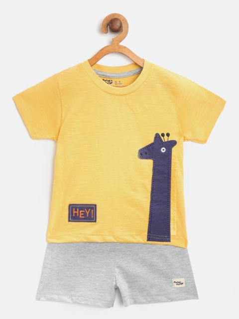 

Mumble Jumble Kids Yellow & Grey Melange Applique Detail Clothing Set