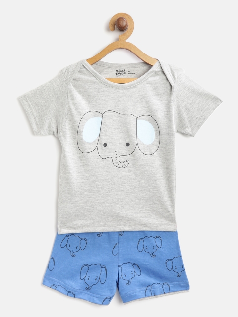 

Mumble Jumble Kids Grey Melange & Blue Elephant Print T-shirt with Shorts