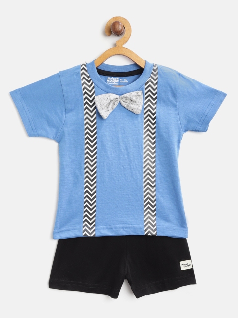

Mumble Jumble Kids Blue & Black Printed T-Shirt with Shorts